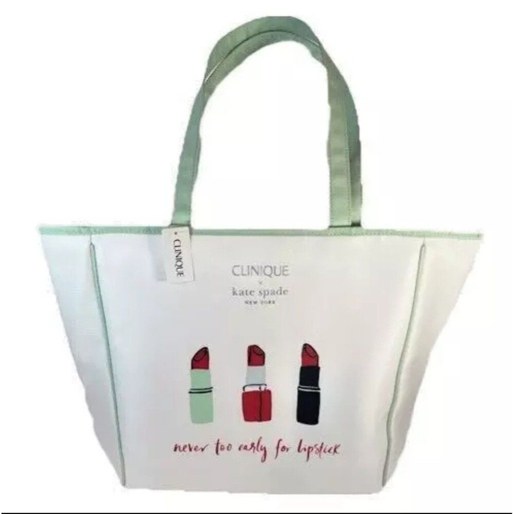Clinique x Kate Spade Shopping Shoulder Travel Tote Large White Lipstick Bag